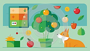 An interactive garden wall with touchsensitive fruits and vegetables that dispense treats and rewards for your pets photo