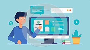 Interactive Learning Elements An instructor designing an interactive module on the computer showcasing a draganddrop