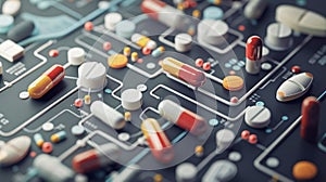 An interactive map displaying the different ways medication can be accessed such as pharmacies online ordering and mail photo