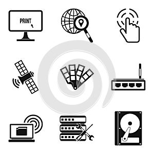 Interactive resources icons set, simple style