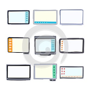 interactive smartboard set cartoon vector illustration