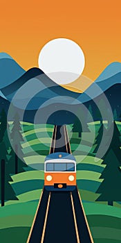 Interactive Train Illustration In Dark Teal And Light Orange