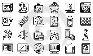 Interactive tv icons set, outline style