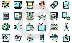 Interactive tv icons set vector flat