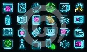 Interactive tv icons set vector neon