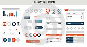 Interactive user interface elements set featuring various components for digital