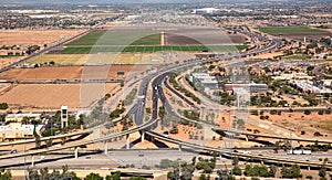 Interchange of the Loop 101 and Interstate 10, aerial lookng North