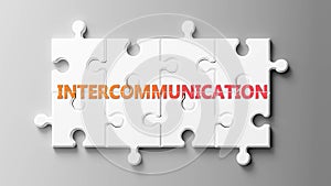 Intercommunication complex like a puzzle - pictured as word Intercommunication on a puzzle to show that it can be difficult and
