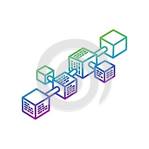 Interconnected blocks forming a network structure with gradient colors
