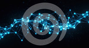 Interconnected blue points and lines form a glowing network against a dark background