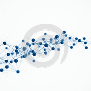Interconnected blue spheres and thin lines form a network or molecular structure