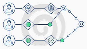 Interconnected Business Process Flowchart with Nodes and Steps, vector design Generative AI