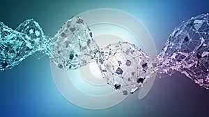 Interconnected digital network structure with cubes and lines in gradient abstract
