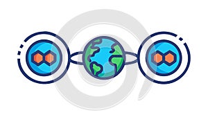 Interconnected Digital World and Global Data Flow Icon, vector design Generative AI