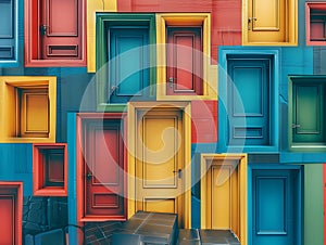 Interconnected Doorways Abstract Maze Background Artistic Design Concept.