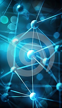 Interconnected dots on blue background, abstract concept representing communication and connectivity