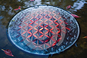 interconnected flower of life symbol on water surface