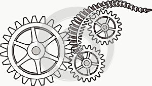 Interconnected Gears and Springs, Complex Mechanical System, vector design Generative AI