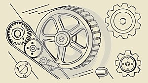 Interconnected Gears and Technical Design Elements. vector design Generative AI