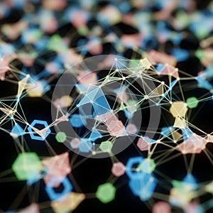 Interconnected geometric shapes, including hexagons, triangles, and