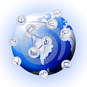 Interconnected Globe World Technology Link 2d Illustration