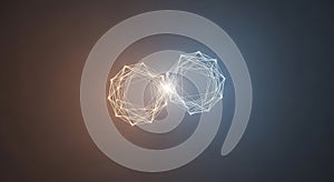 Interconnected glowing wireframe structures