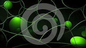 Interconnected green circles overlay a dark expanse, suggesting a network of bioluminescent lifeforms or the photo