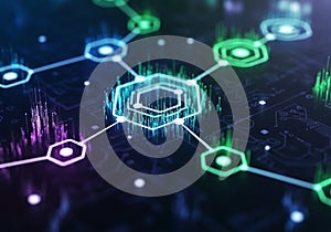 Interconnected hexagonal shapes form a digital