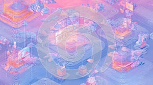 Cloud computing data network isometric infrastructure abstract concept