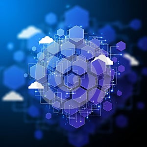 Interconnected by lines and dots, forming a geometric pattern on a dark