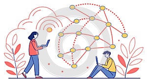 Interconnected Network & Digital Communication, vector design Generative AI