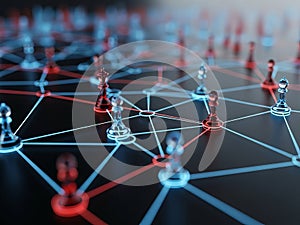 Interconnected network of red and blue nodes