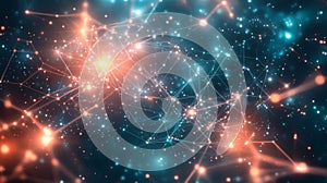 Interconnected Nodes in a Digital Network with Glowing Effects