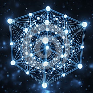 Interconnected nodes is displayed forming a complex three dimensional
