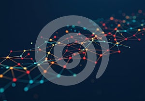 Interconnected nodes form an abstract network data visualization against dark backdrop