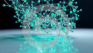 Interconnected Nodes Glowing Structure Molecular Network Visualization