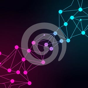 Interconnected nodes and lines form an abstract pattern across a dark gradient