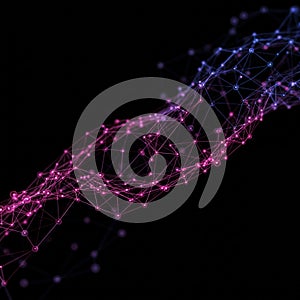 Interconnected nodes and lines form a dynamic, wave-like structure against a black