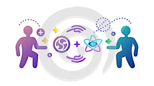 Interconnected People with Abstract Energy Flow Icon, vector design Generative AI