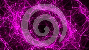 Interconnected Pink Network of Dots and Lines Forming a Complex Abstract Structure connection