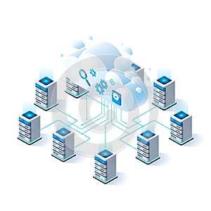 Interconnected servers and cloud computing network with data flow visualization