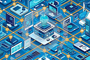 Interconnected Smart Devices IoT Network, Digital Technology, Data