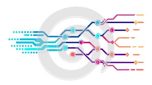 Interconnected Tech Circuit Lines, Data Flow vector design Generative AI