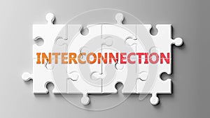 Interconnection complex like a puzzle - pictured as word Interconnection on a puzzle to show that it can be difficult and needs
