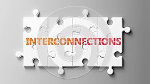 Interconnections complex like a puzzle - pictured as word Interconnections on a puzzle to show that it can be difficult and needs