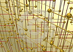 Interconnections with golden balls over bright background. photo
