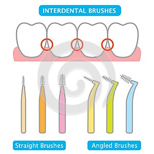 Interdental brush and teeth illustration. dental and oral care concept