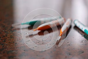 Interdental brushes on a marble plate