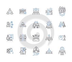 Interdependent cooperation line icons collection. collaboration, teamwork, partnership, symbiosis, interconnection