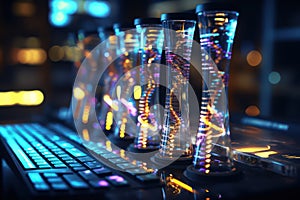 Science Background with DNA sequences and statistics that visually integrate biology, computer science, and math AI Generated photo